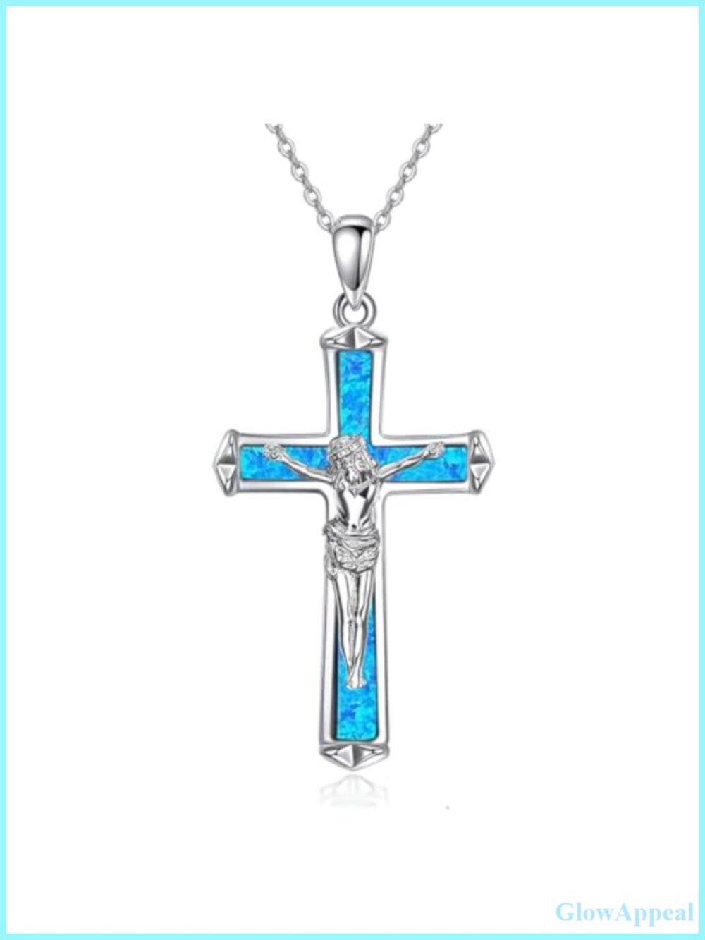 925 Sterling Silver Cross Necklace with Blue Opal Pendant